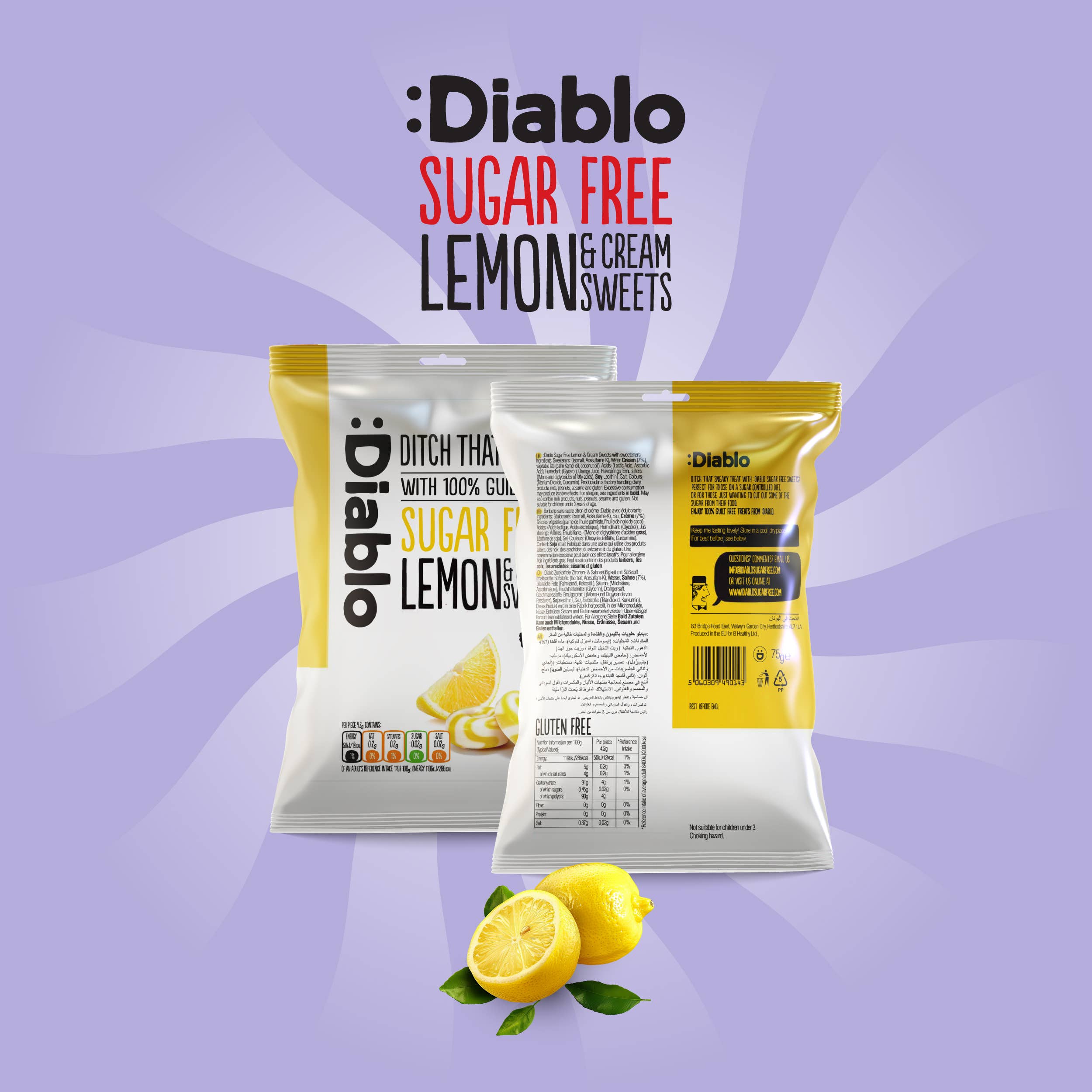 Diablo Sugar Free - Vente Bonbons durs - Bonbons Diablo citron et crème sans sucre 75 g1