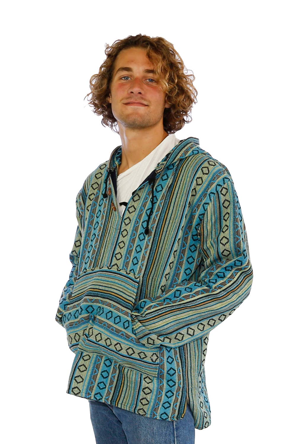 Sunshine Joy – Großhandel Hoodie – Unisex – Gewebter Kapuzenpullover im Baja-Stil Türkis1