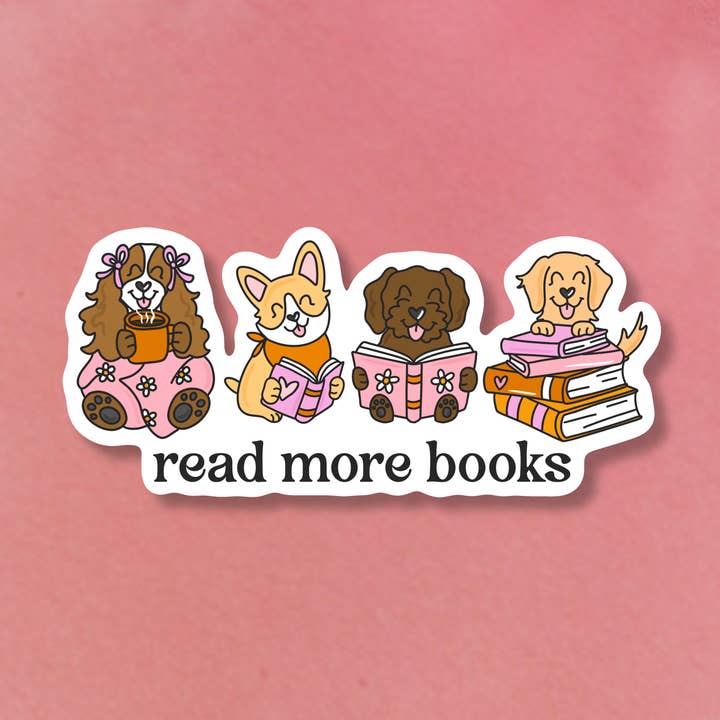 Read More Books | Dogs Reading | Water Resistant Sticker for wholesale by The Sunday Disco