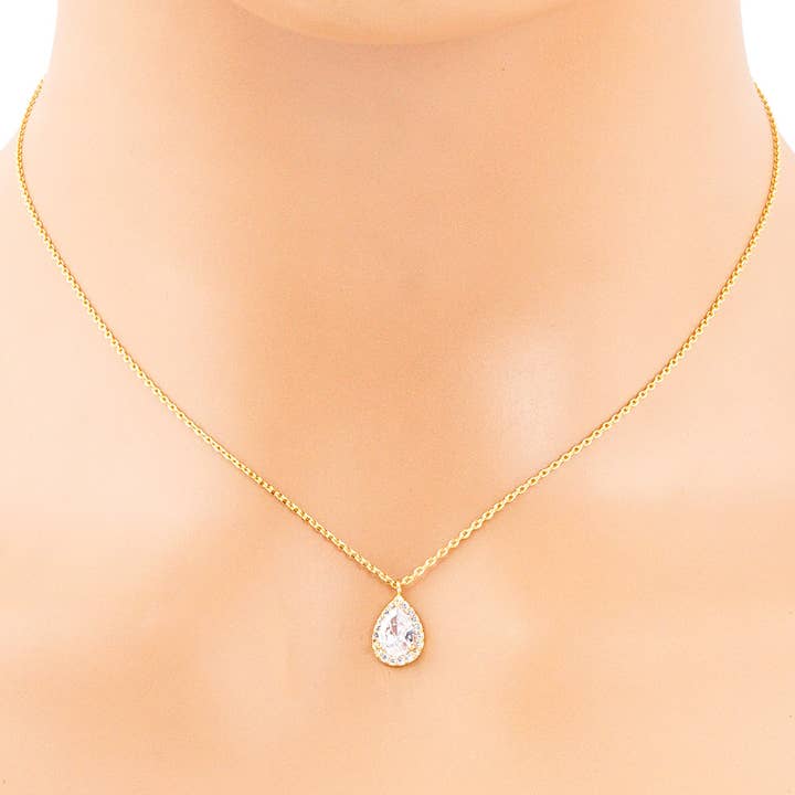 Sensibling Corp. - Wholesale Pendant/Charm Necklace - Gold Dipped CZ Teardrop Pendant Necklace