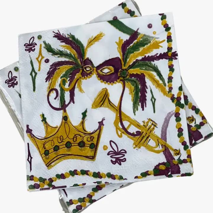 THE PARISH LINE - Wholesale Disposable Napkin - Cocktail Napkin - Mardi Gras Mask2