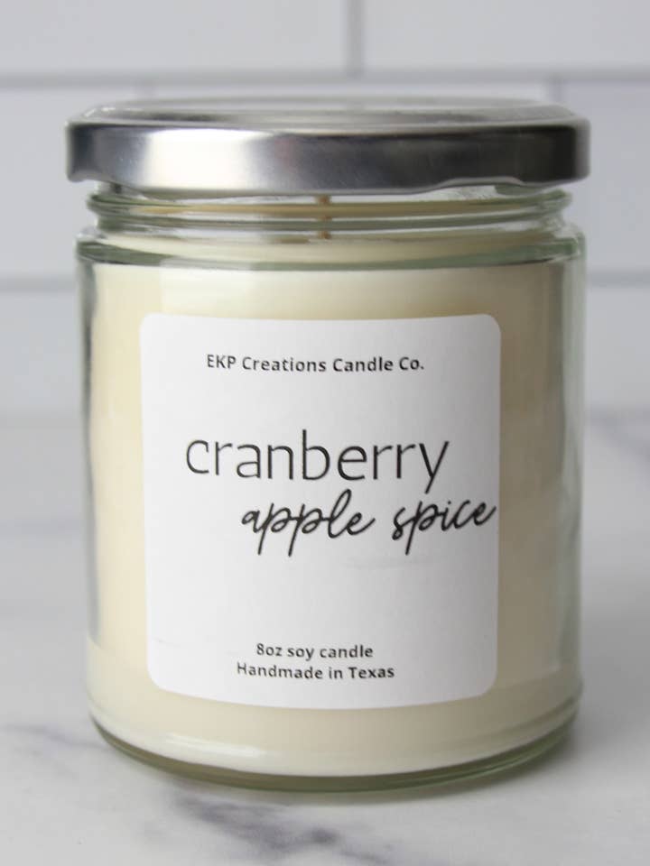 Cranberry Apple Spice: 8oz Clear Jar Soy Candle for wholesale by EKP Creations Candle Co
