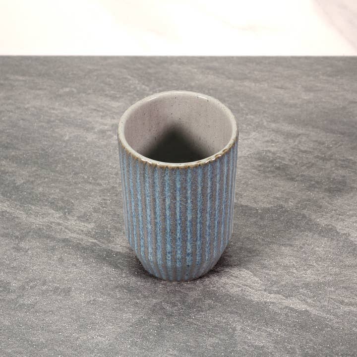 HOLD SUPPLY - Venta al por mayor Vaso/copa - Vaso de cerámica de gres acanalado redondo azul y gris de 16 oz