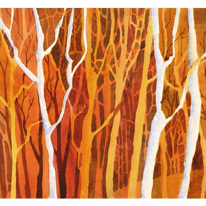 Peinture de paysage d'arbres. Peinture de paysage à l'aquarelle d'arbres en forêt. Peinture forestière, aquarelle, beaux-arts. Aquarelle sur des arbres (impression) pour la vente par Ryan Fox Fine Art