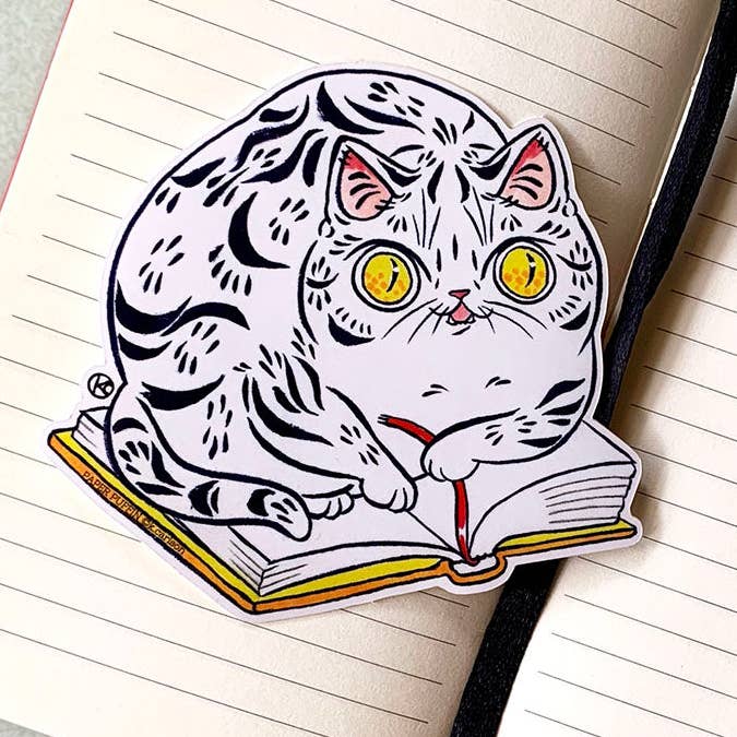 Boek Gestreepte Kat Sticker voor wholesale door Paper Puffin