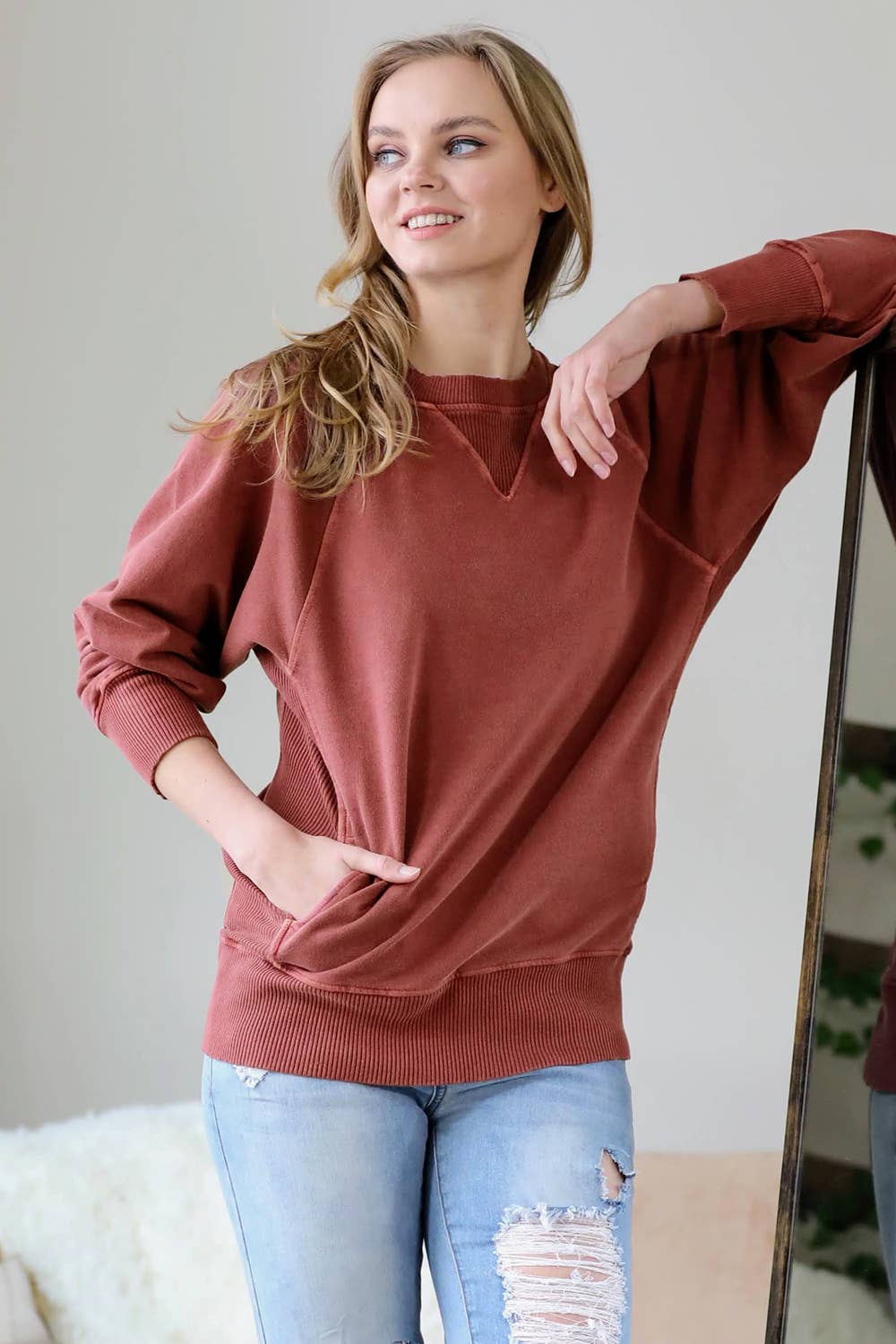 42POPS - Wholesale Sweatshirt - Women's - `.Washed French Terry Pullover With Side Pockets7