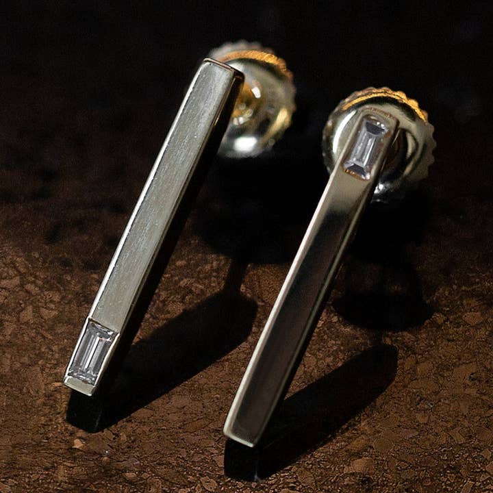 Mismatched Diamond Baguette Bar Earring for wholesale by NicolasAmbrosio