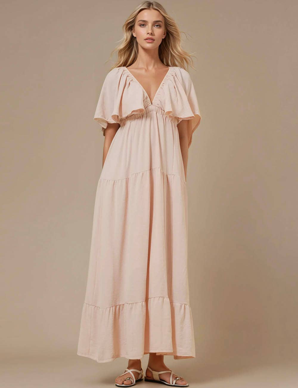 Sweetkama - Vente Robe – femme - Robe maxi unie décolleté en V et dos nu SKD1537