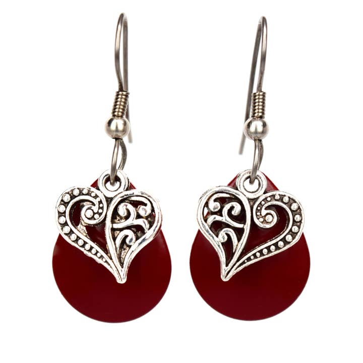 Red Heart Earrings Handmade Valentines Jewelry Maine Jewelry for wholesale by Eye Catching Jewelry