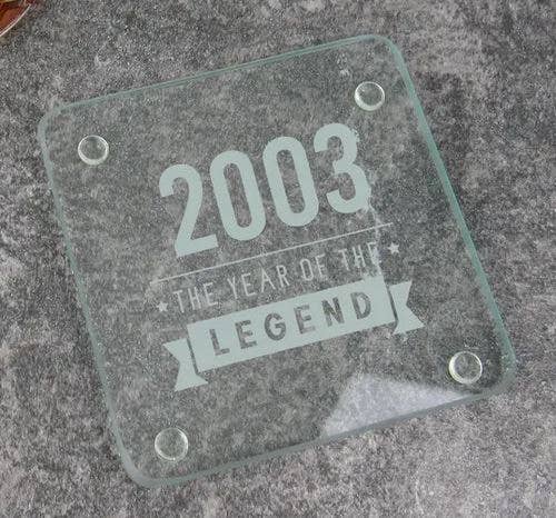 eBuyGB Craft Blanks – wholesale Coasters – Square Glass Coaster Engraved 2003 The Year of The Legend1