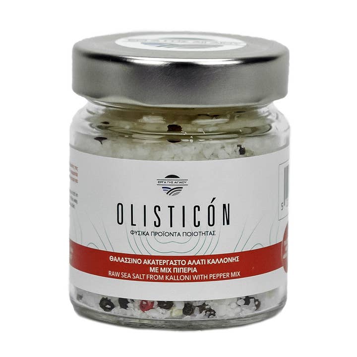 NATURAL SEA SALT OF LESVOS GREECE WITH PEPPER MIX IN JAR for wholesale by OLISTICON