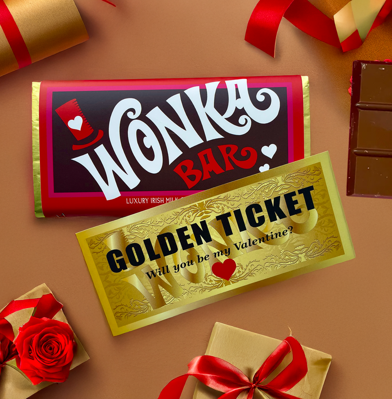 Sweet Living Kilkenny - Wholesale Chocolate Bar -  "Will you be my Valentine" -Golden Ticket Wonka Bar2
