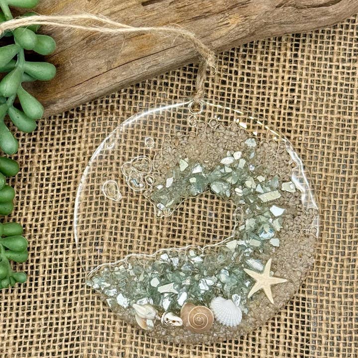 Sea Dreams Coastal Art - Vendita all'ingrosso Decorazione - Acchiappasole/Ornamento Costiero - ONDA Costiera Acquamarina con conchiglie2