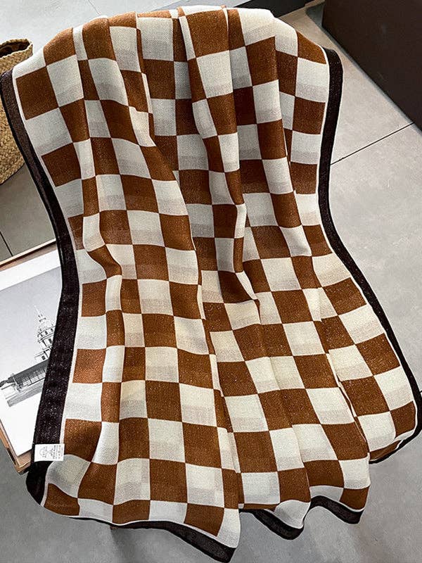 StyleGalX – Cachecol - Mulher por atacado – Lenço estampado xadrez de cor contrastante de moda simples4