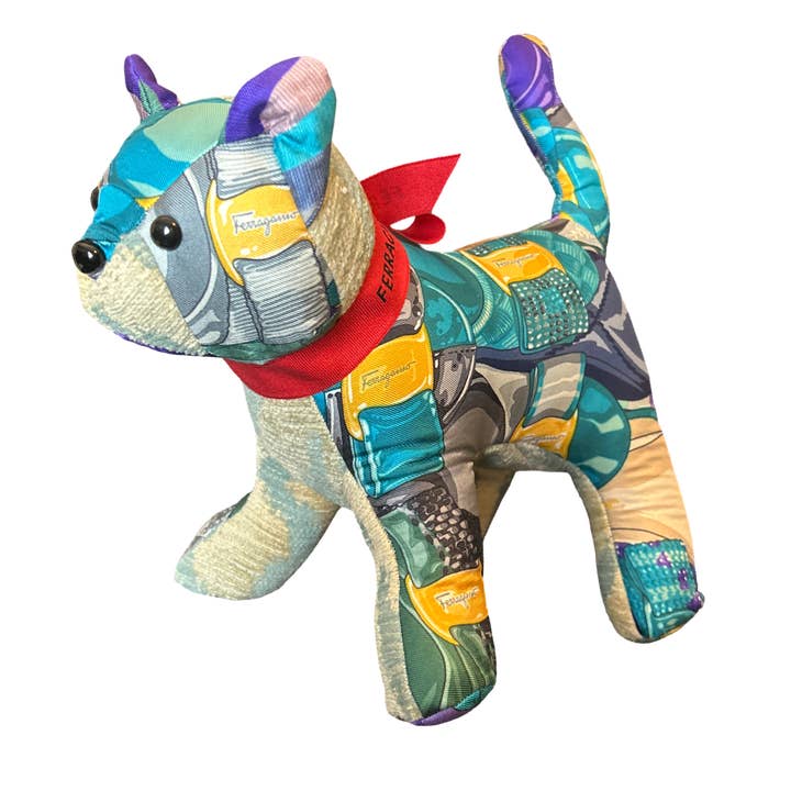 Ferragamo Varina Lenço de Seda Vintage Patchwork Kitten por atacado de Vintage Luxe Up