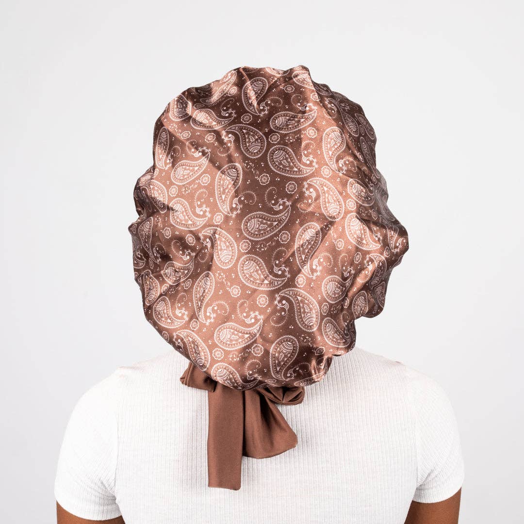 Kembeckled - Wholesale Slaapmuts - Dames - Stropdas Bonnet | Bruin Paisley2