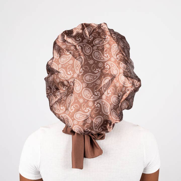Kembeckled - Wholesale Sleep Cap / Bonnet - Women's - Tie Bonnet | Brown Paisley2