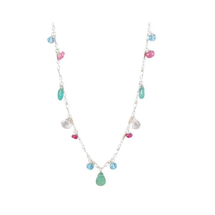 N-3969 GRANDIDIERITE, QUARTZ, TOPAZ, SAPPHIRE NECKLACE for wholesale by Alicia Van Fleteren Jewelry Design