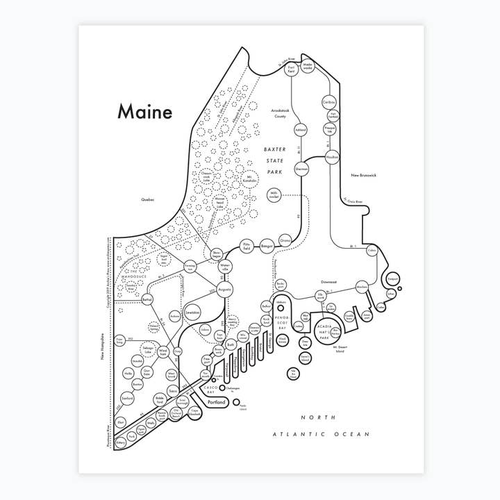 Maine Map Print for wholesale by Archie's Press