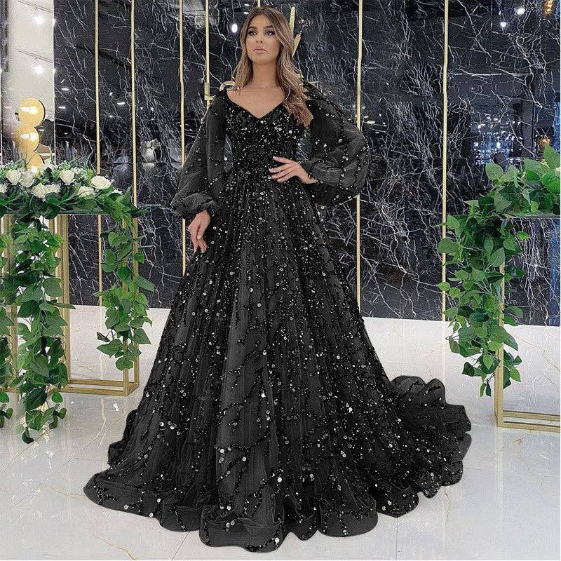 Plush Looks – wholesale Gown – Women's – Beaded Long Sleeve Evening Gown3