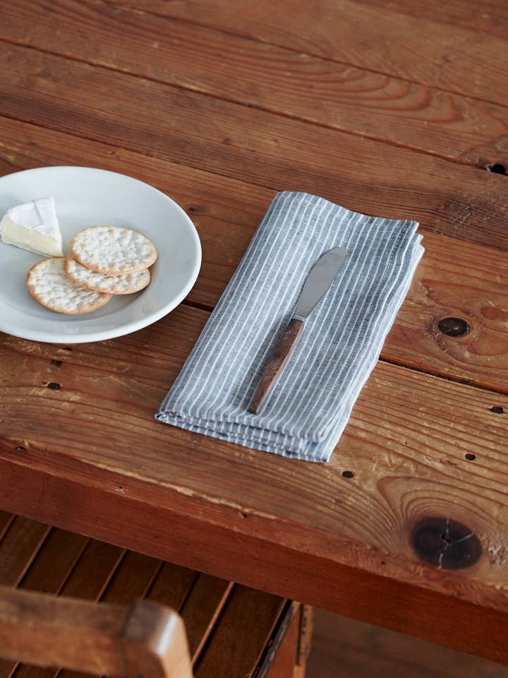 Linen Napkin Grey White Stripe for wholesale by Fog Linen Work