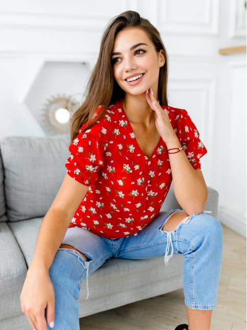 Women's Blouse Red Flowers for wholesale by Galychanka