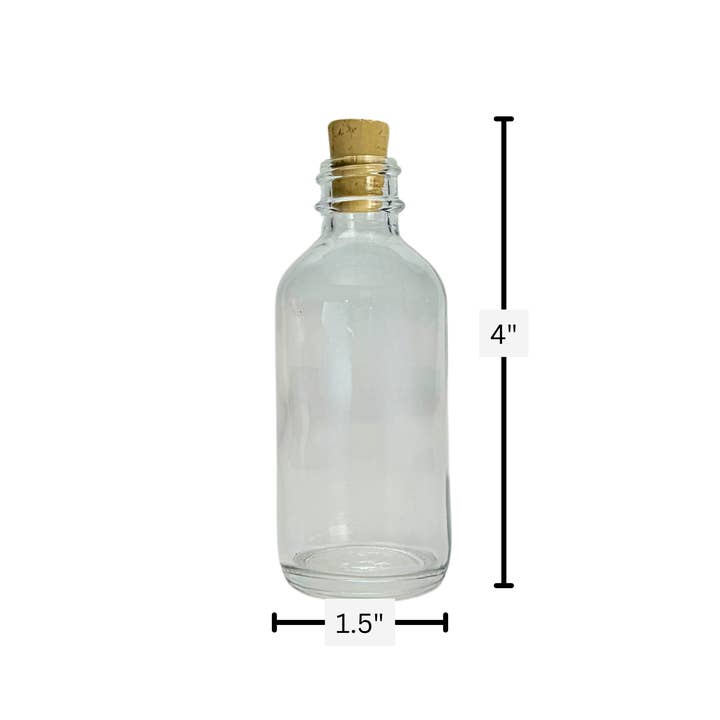 The Bottle Shoppe – wholesale Essential oil holder – 2 oz. (60 ML) Clear Boston Round Glass Bottle with Cork top2