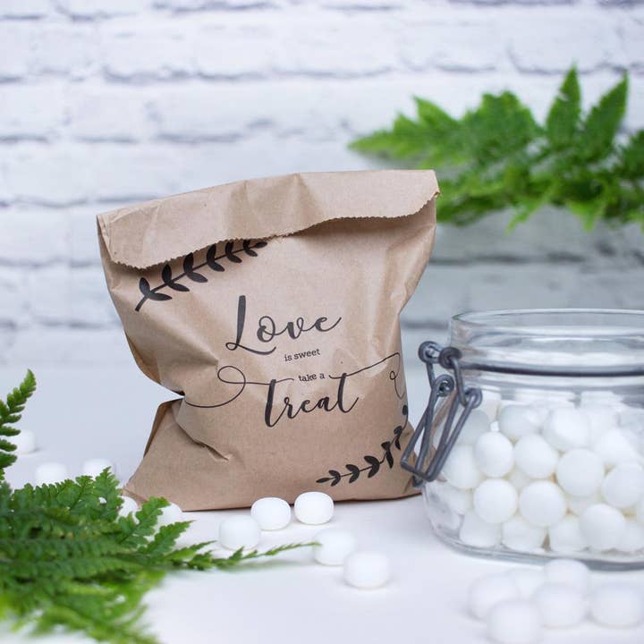 Love is Sweet Take a Treat Bag Leaf Wreath Design for wholesale by Luck and Luck