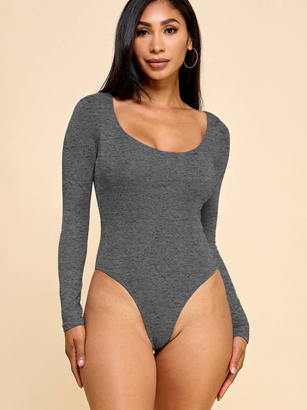 Heart & Hips - Wholesale Bodysuit - Women's - JT53714L - SCOOP NECK DOUBLED LAYERED LONG SLEEVE BODYSUIT