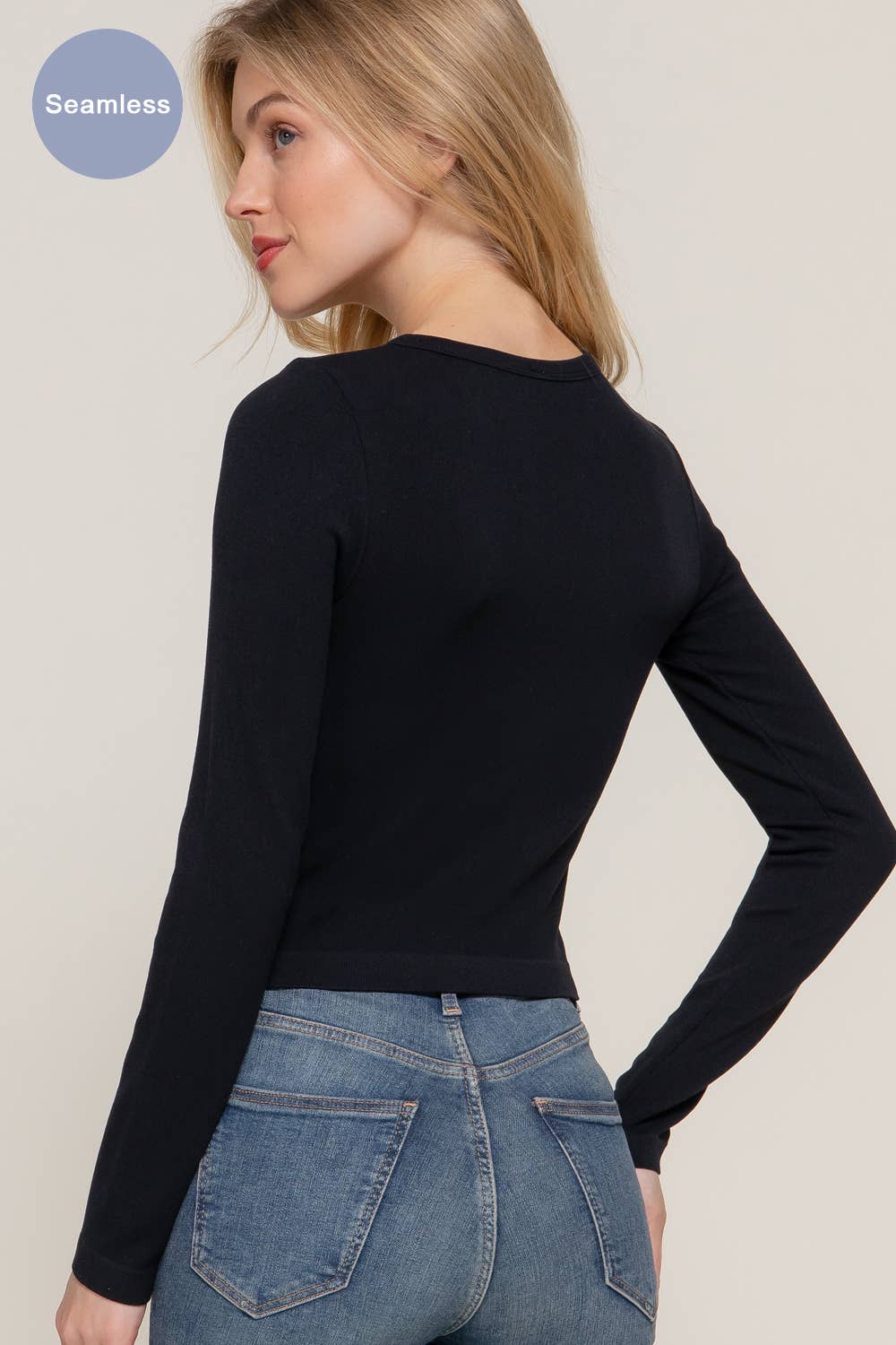 Active Basic | Active USA - Wholesale Gebreide top - Dames - Ribgebreide naadloze top met lange mouwen en ronde hals1