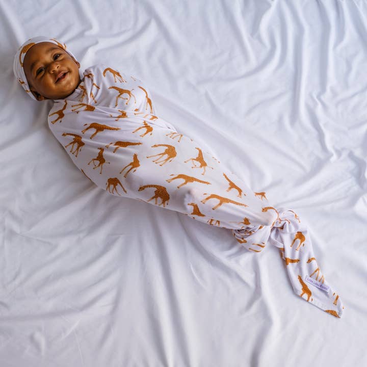 Giraffe Swaddle Blanket for wholesale by Little Lima Beans