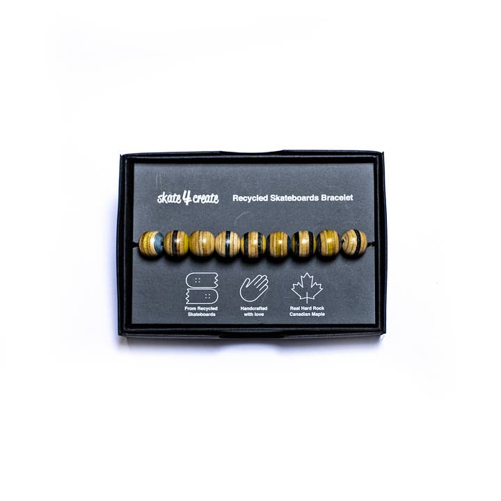 Skate4create - Wholesale Beaded bracelet - Yellow wooden Recycled Skateboards Wood Bracelet - 10mm4