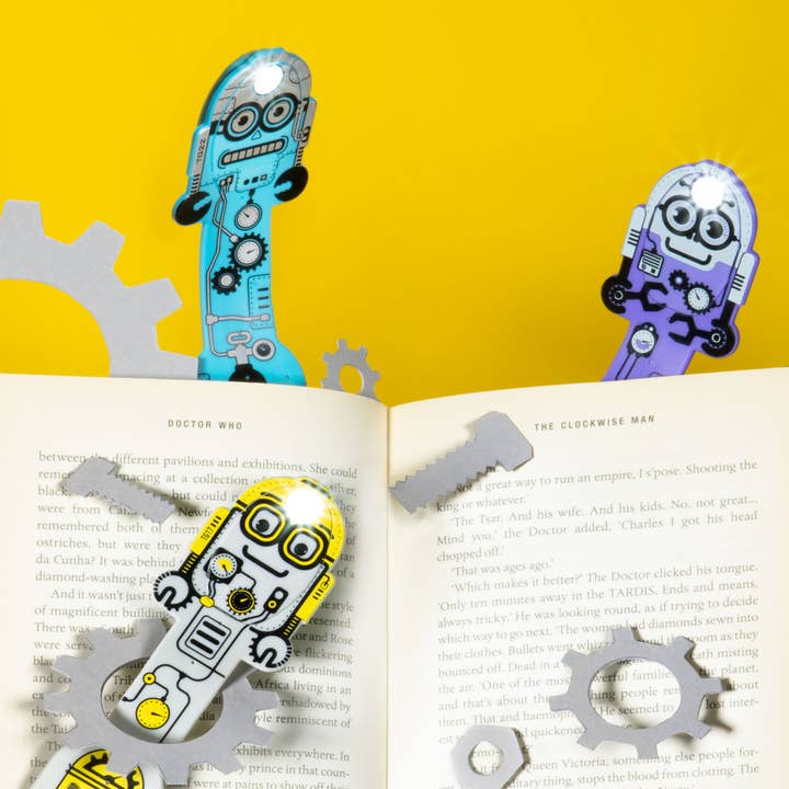 Blue Flexilight Robot BookLight/Bookmark in one for wholesale on Faire1