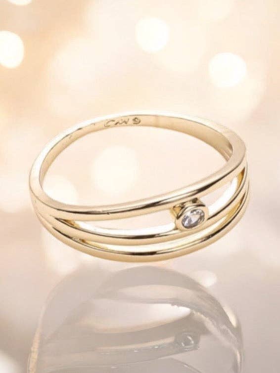 Apilable con anillo de piedra CZ chapado en oro de 14K para venta al por mayor de Divina Jewelry & Accessories LLC