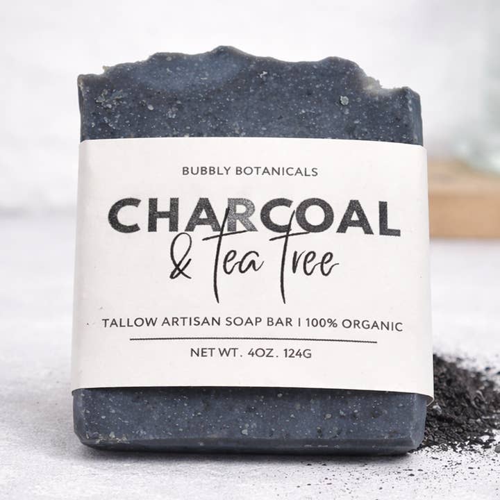 Activated Charcoal & Tea Tree Tallow Soap for Clear Skin for wholesale by Bubbly Botanicals