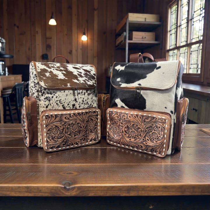 Sac à dos à langer en cuir véritable de vachette occidentale, bagage à main, par Double B Wild Rags pour la vente par Double B Wild Rags