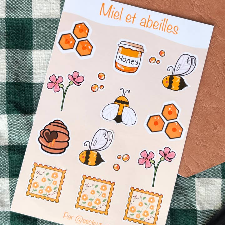 Honey & Bees Sticker Sheet - Made in Canada for wholesale by Secteur Nor