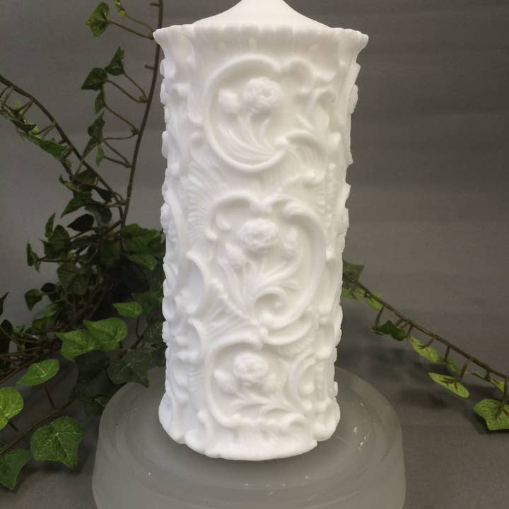 Biedermann & Sons - Wholesale Pillar candle - C67wt Floral Relief Pillar- White - Box of 2