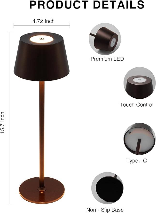 LivingTaste Home Inc - Wholesale Accent/Desk Lamp - 2-Pack Cordless 5000mAh Rechargeable LED Table Brown Lamp3