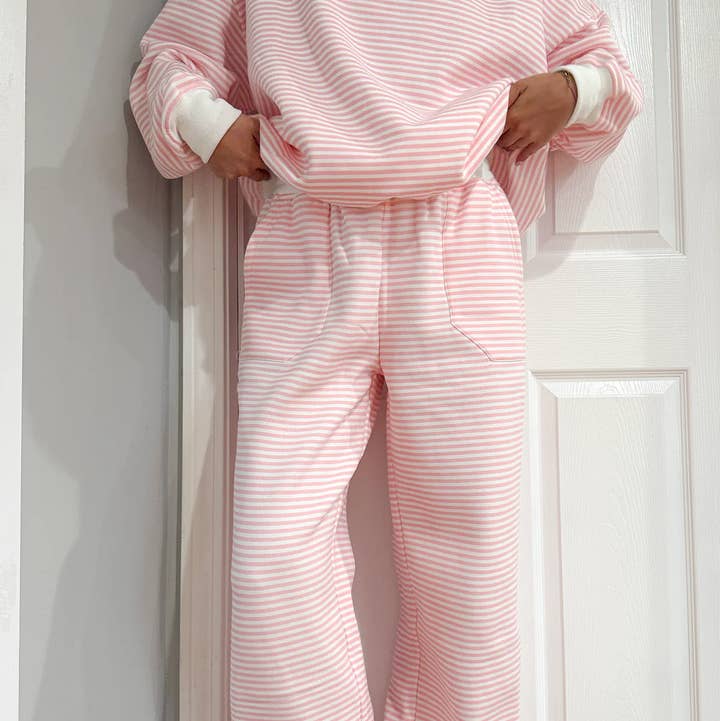 Light Pink and White Big Striped Sweatpants for wholesale by Sunkissed Coconut