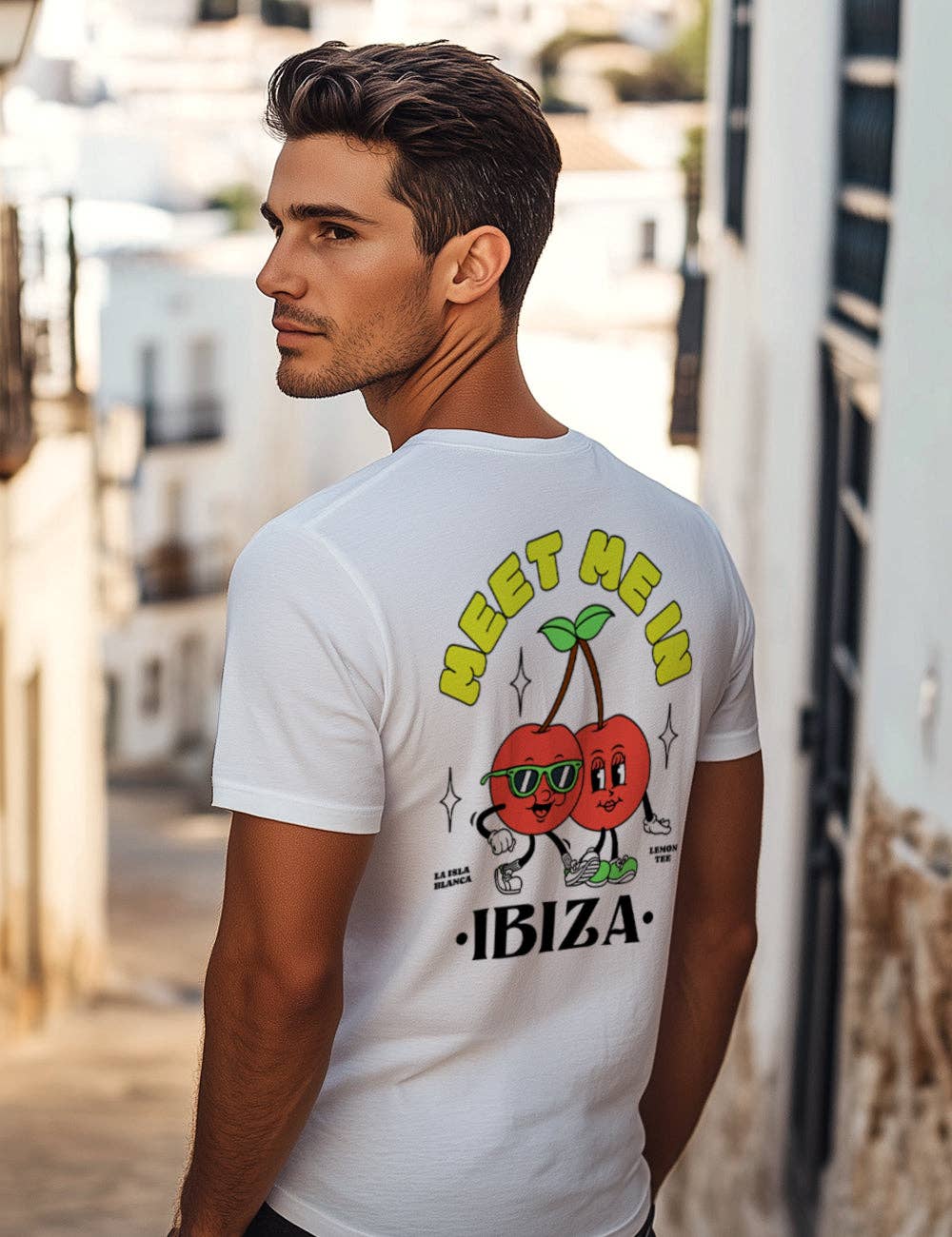 Leere Meet Me In Ibiza T-Shirt aus 100 % Bio-Baumwolle, Größe L für den Großhandel auf Faire0