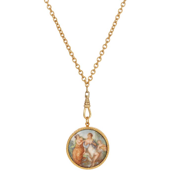 1928 Jewelry, pendentif rubénesque, médaillon photo pivotant, 28 pouces pour la vente par 1928 Jewelry