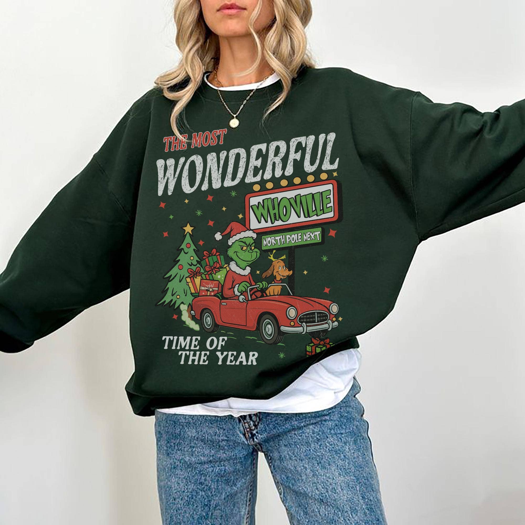 TheKingShirt - Wholesale Graphic Sweatshirt - Women's - Vintage Grinch Christmas Sweater - Universal Vacation1