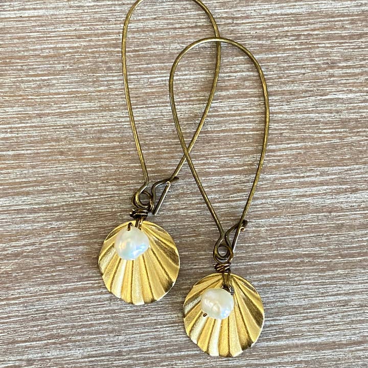Shell Earrings with Freshwater Pearls for wholesale by Twist Style