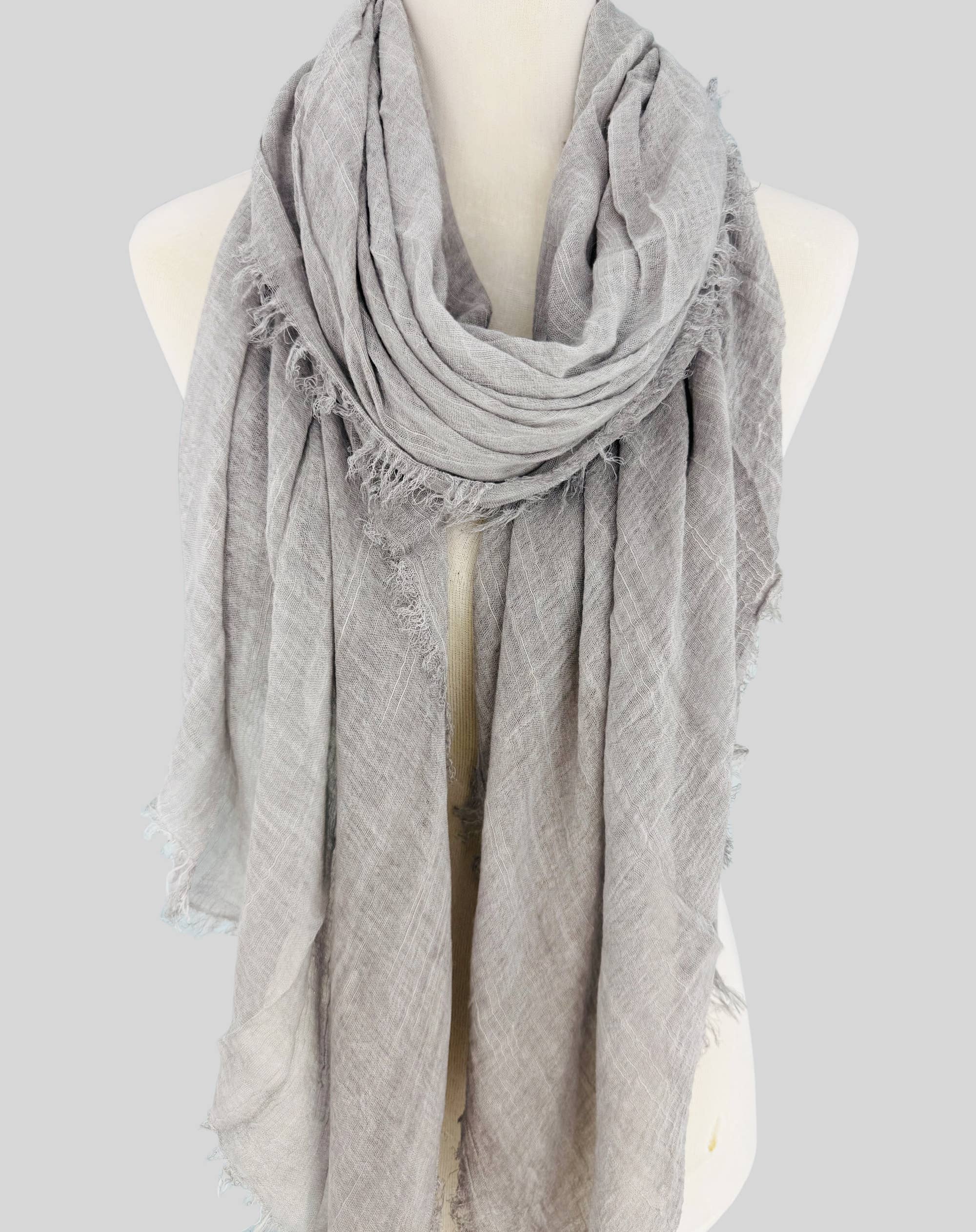 JC Sunny Fashion - Vente Écharpe – femme - Écharpe surdimensionnée en couleur unie délavée à la pierre avec bords bruts JC02103716