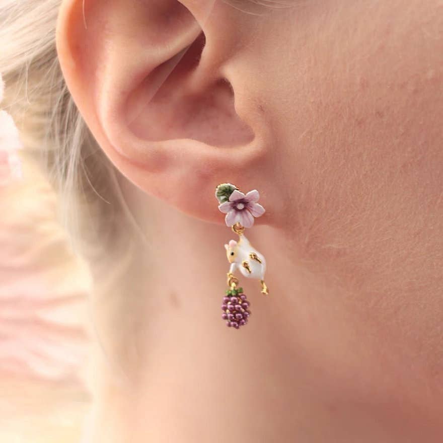 Exsito - Wholesale Dangle Earrings - Hamster and Wisteria Flowers Enamel Earrings2