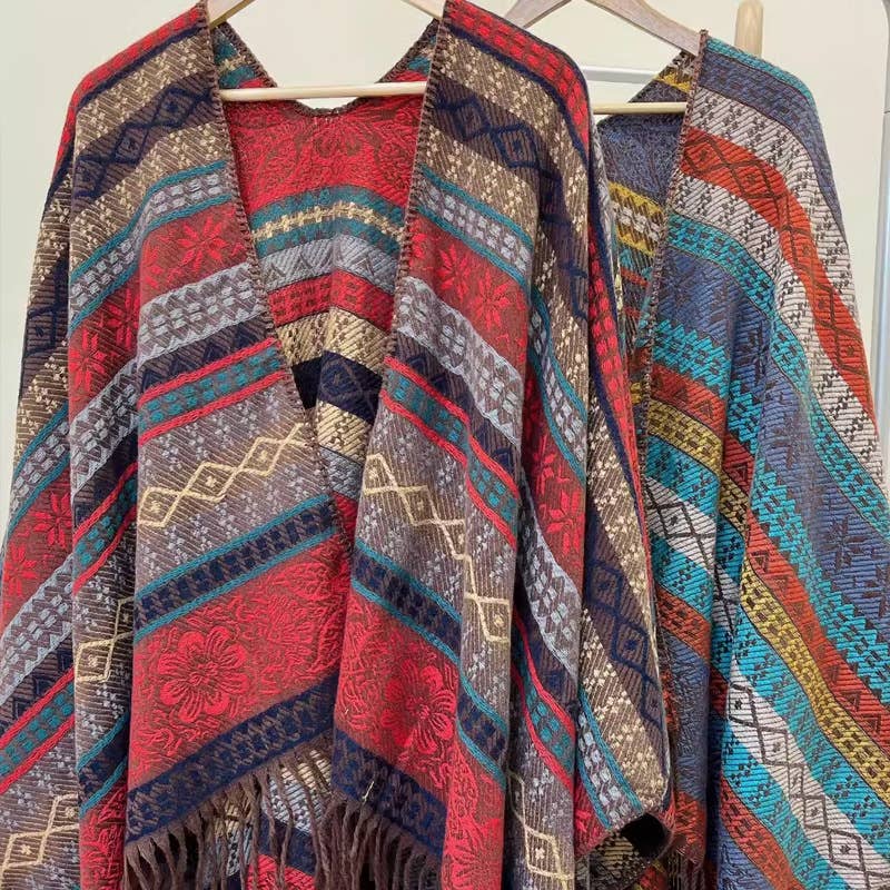 Rosa Clothing - Wholesale Kimono - Women's - Thermal Ruana Cape Bohemia Ethnic tassel kimono4