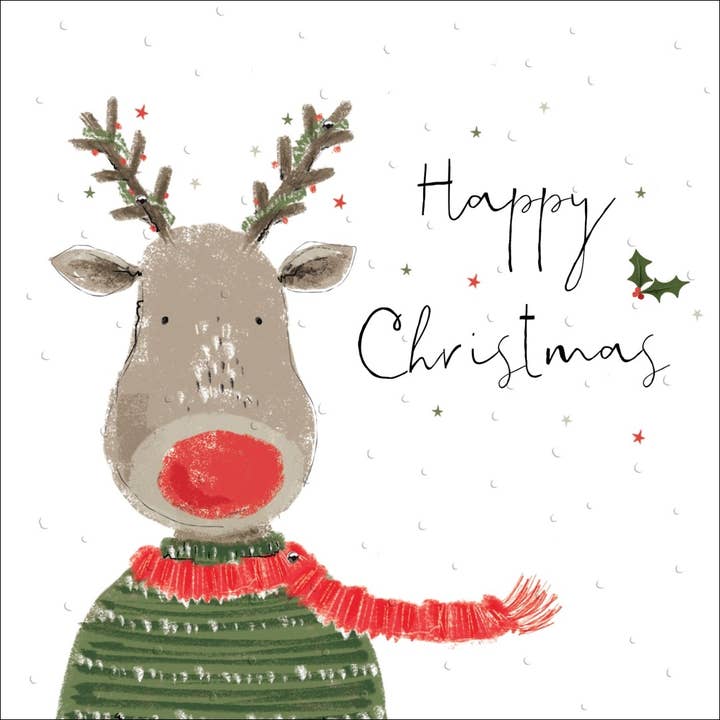Tarjeta de Navidad hecha a mano - Ilustración de reno para venta al por mayor de The Handcrafted Card Company