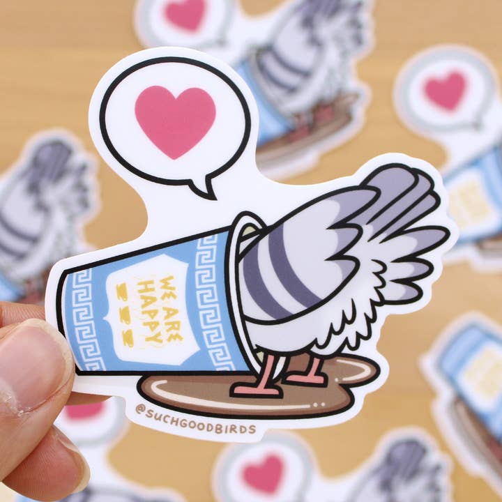 NYC Pigeon Spilled Coffee Cup - 3" Waterproof Vinyl Stickers for wholesale by Such Good Birds