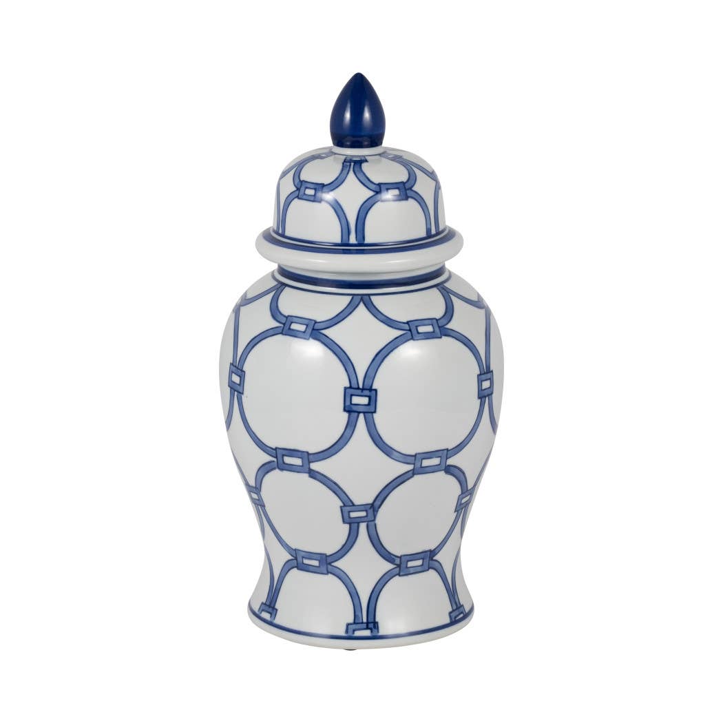 Sagebrook Home - Wholesale Decorative Jar - Ceramic Links Lidded Decorative Temple Jar - Blue, 14 in.5